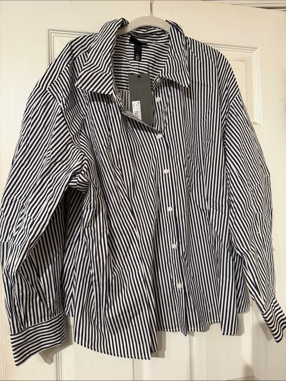 Women's Navy and White Striped Button-Down Shirt